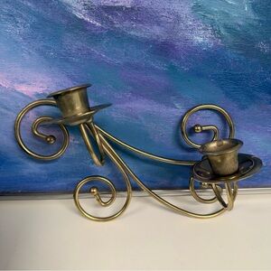 Vintage Brass Wall Sconce 2 Taper Candle Holder Gallery Wall Decor Homco Scroll